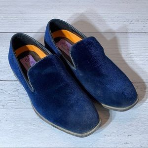 Jodano blue velvet slip on dress shoes loafers little boys size 13